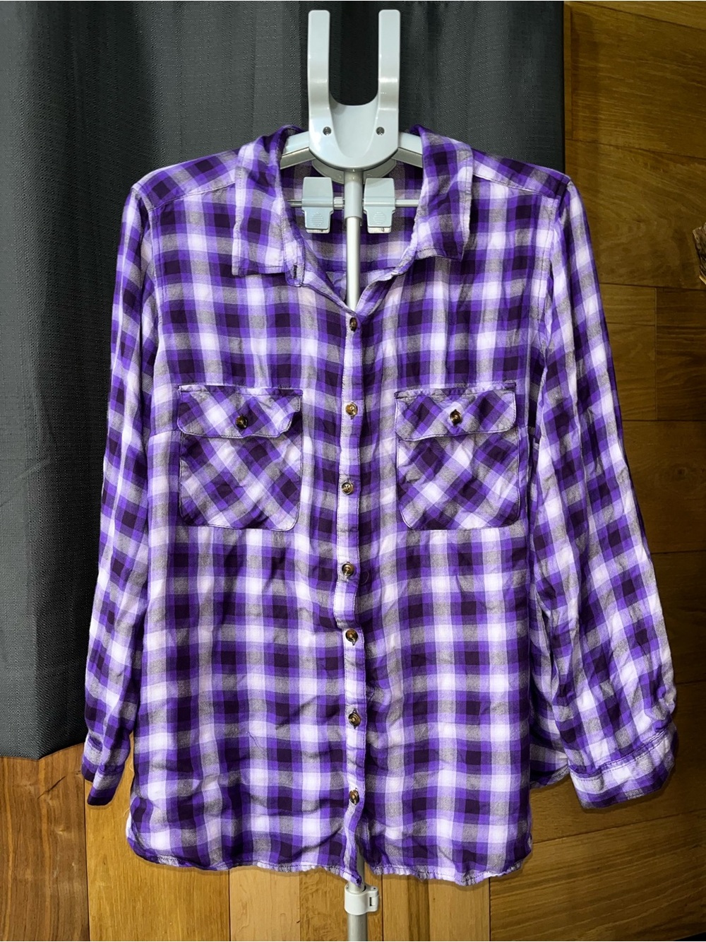 Terra & Sky Purple Plaid Lightweight Button-Front Blouse